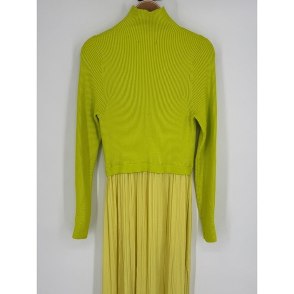Anthropologie Thea Twofer Sweater Dress‎ L Chartreuse Yellow Ribbed Maxi Pleated - Picture 8 of 12